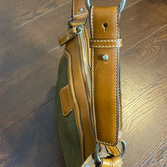 Cole Haan Brown Leather Calf Hair Handbag Purse Flaw shoulder bag - Picture 6 of 14